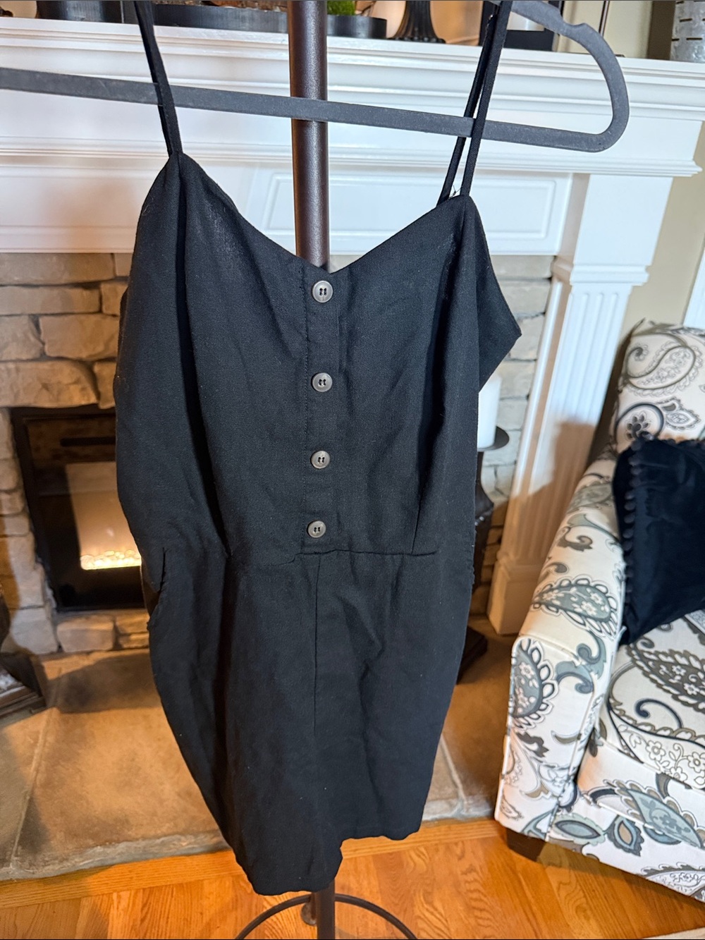 Ci Sono Black Spaghetti-Strap Button Front Mini Dress
